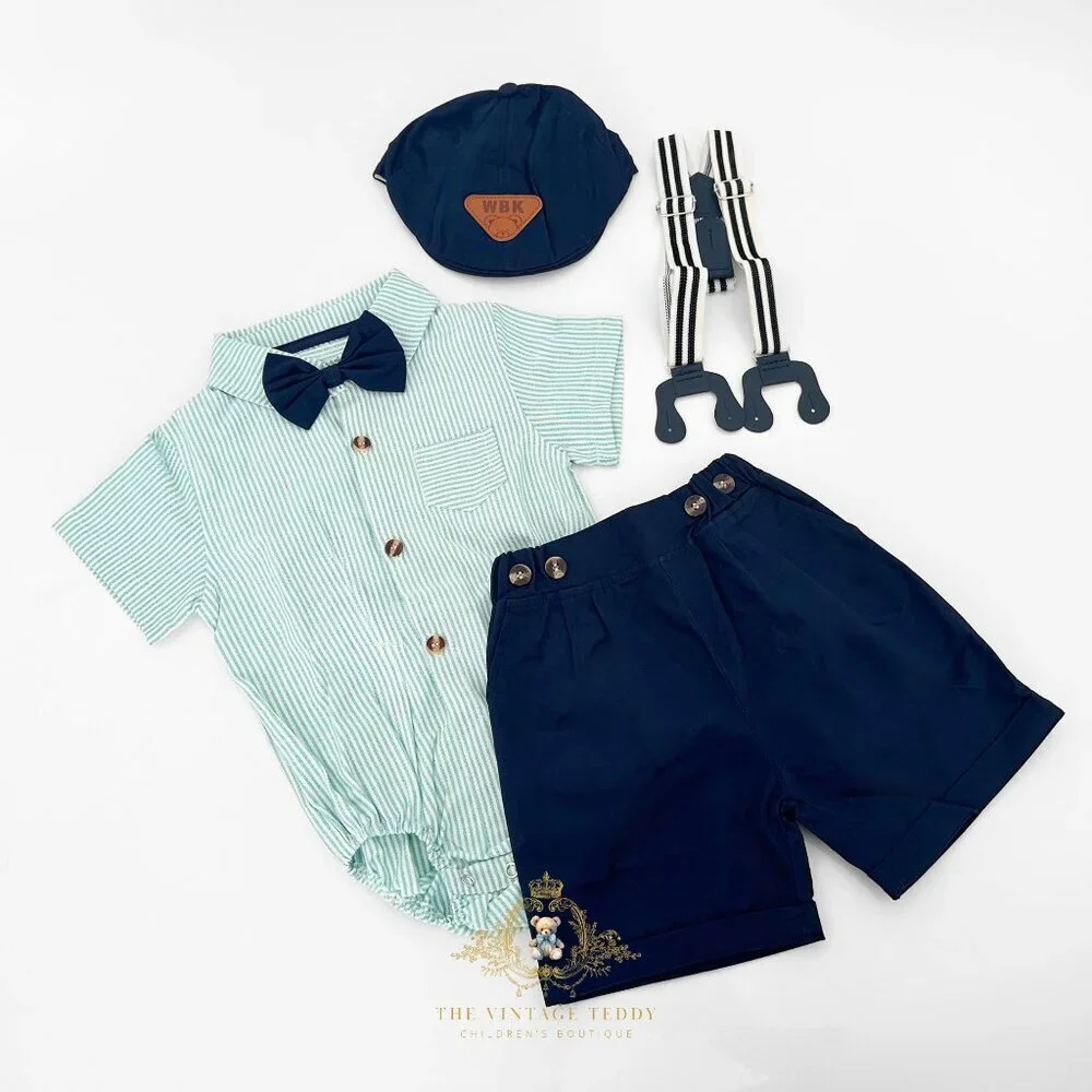 NWT Handsome Boys Oxford Button Down Onesie One-Piece & Shorts Matching 0-3M
